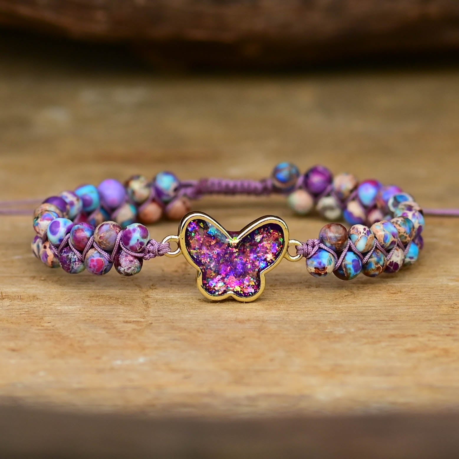 Druzy Lila Opal Fjäril Armband