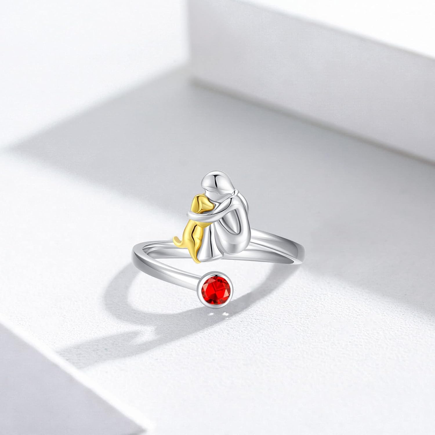 Ring i sterlingsilver med hund och flicka – justerbar och symbolisk