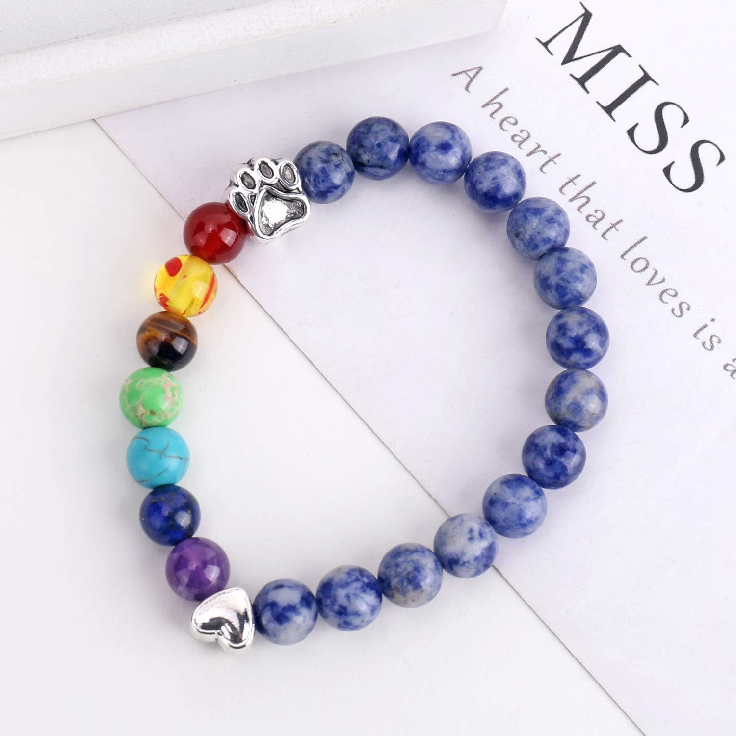 Regnbågsbro Minnessmycke – 7 Chakra Beads Gåva för Förlust av Husdjur