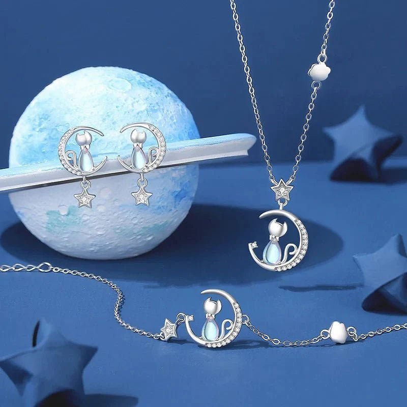 925 Sterling silver Måne & Stjärna Kattörhängen med Zirkon