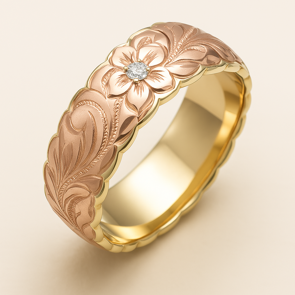 Guldring i vintagestil med rosblomma
