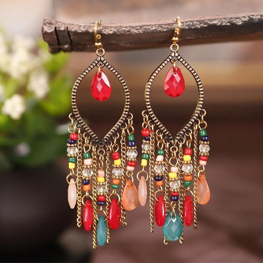 Röd Zirkonia Boho Mandala Hängande Örhängen