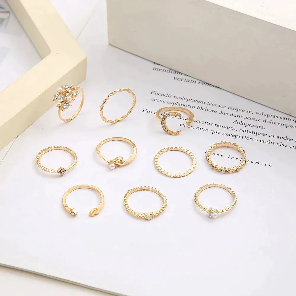 10-pack bohemiska ringar i silver och guldplätering