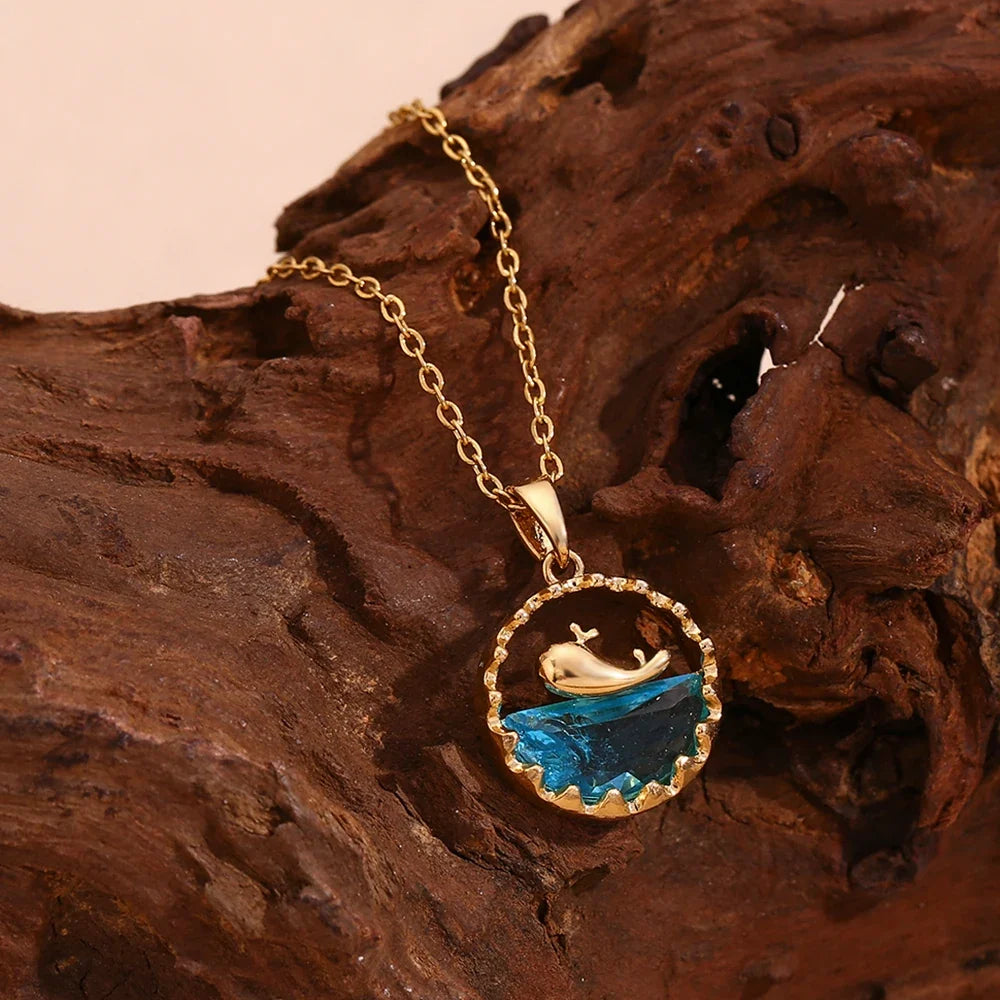 Blå Havsvallpendant Halsband