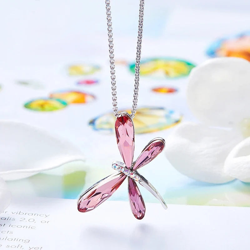 Rosa Trollslända Kristall Hänge Halsband