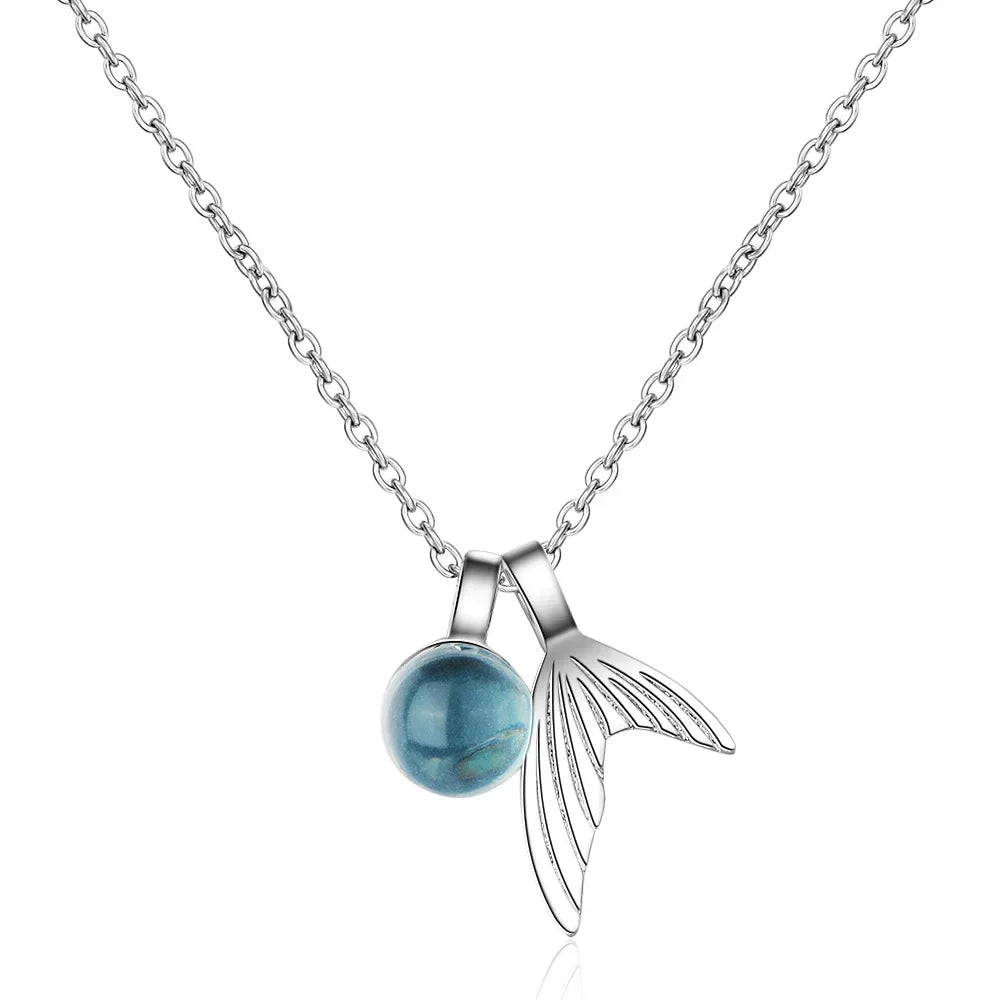 Sterling Silver Sjöjungfru Svans Safir Halsband