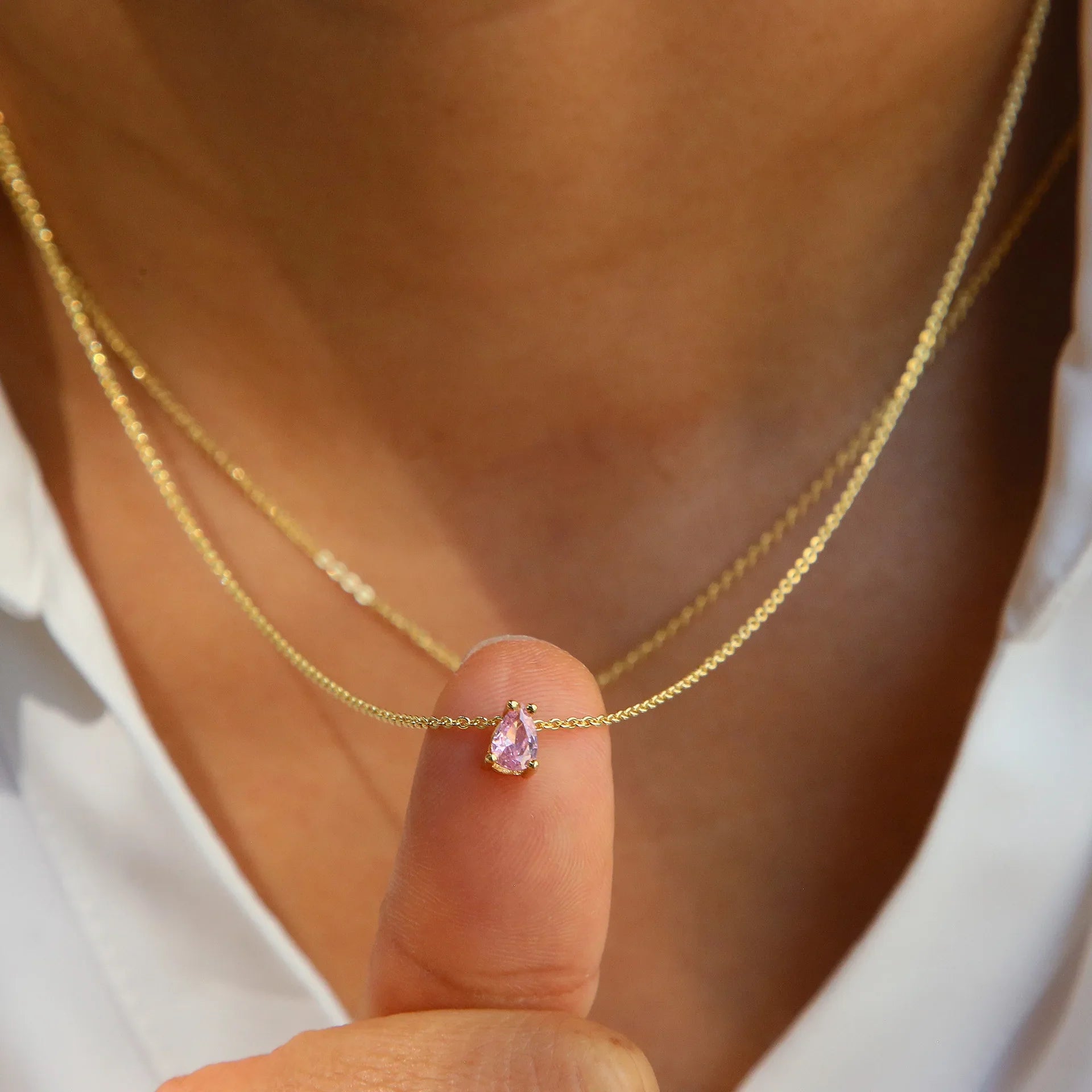 Kristall Tårformad Födelsesten Halsband
