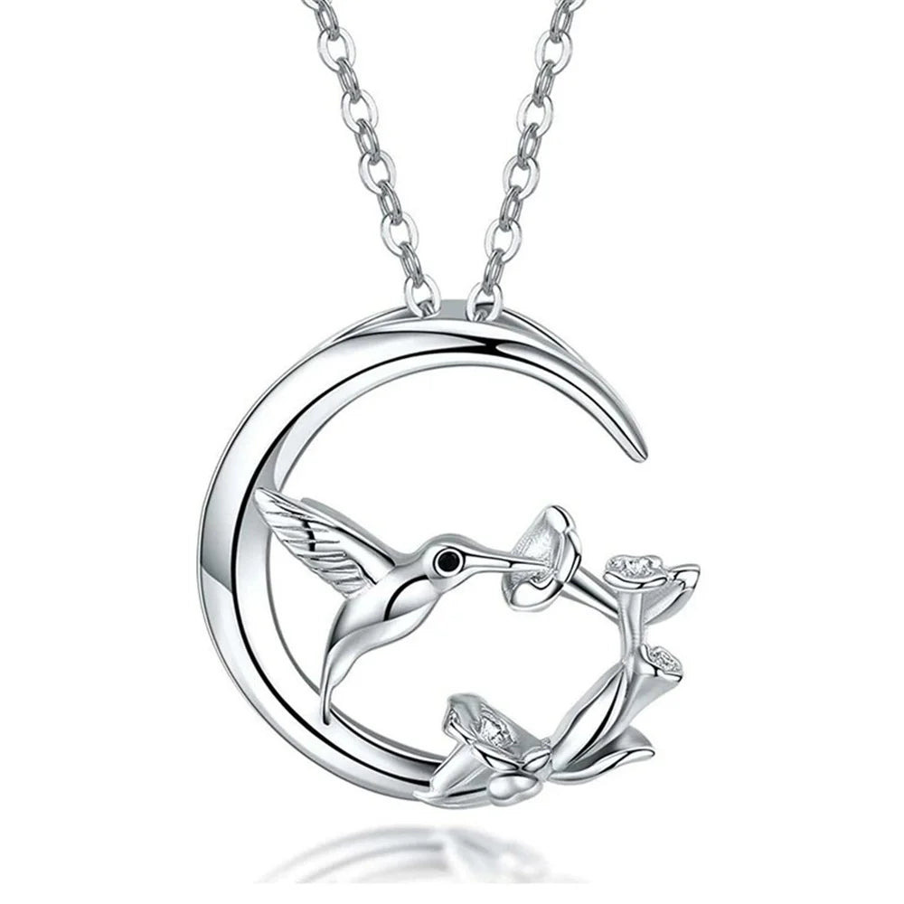 Månfågel Vintage Silver Hänge Halsband