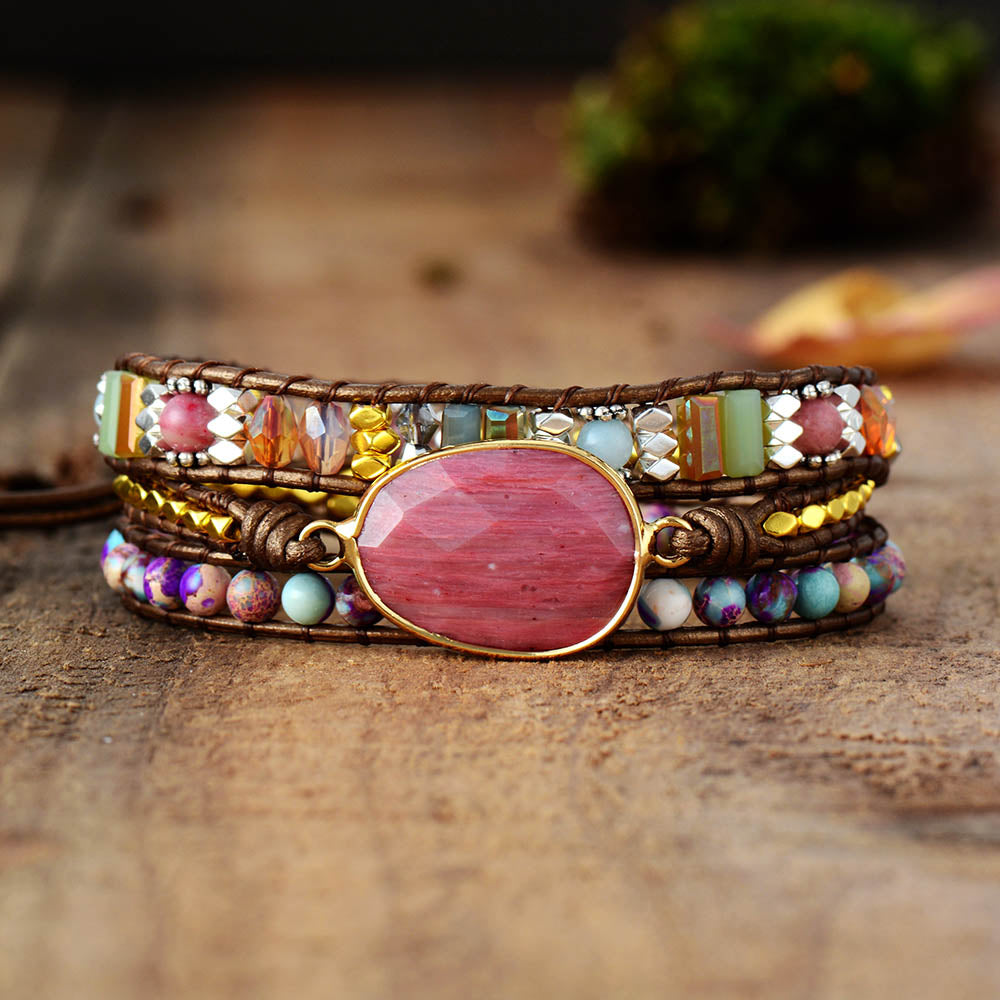 Rhodonit & Jaspis Wrap Armband