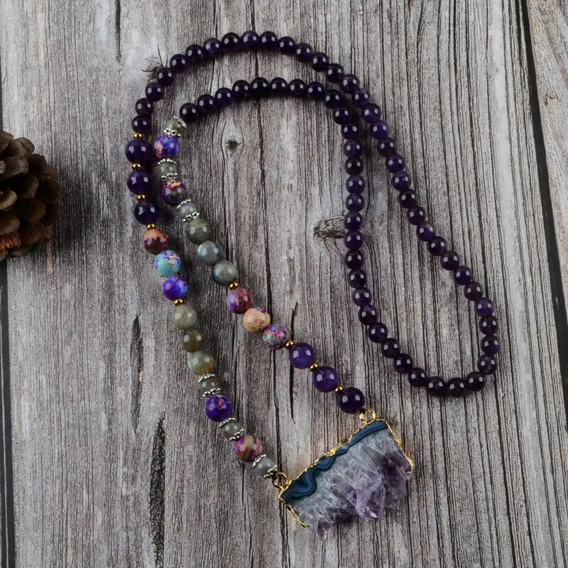 Amethyst Jasper & Labradorit Beaded Druzy Halsband