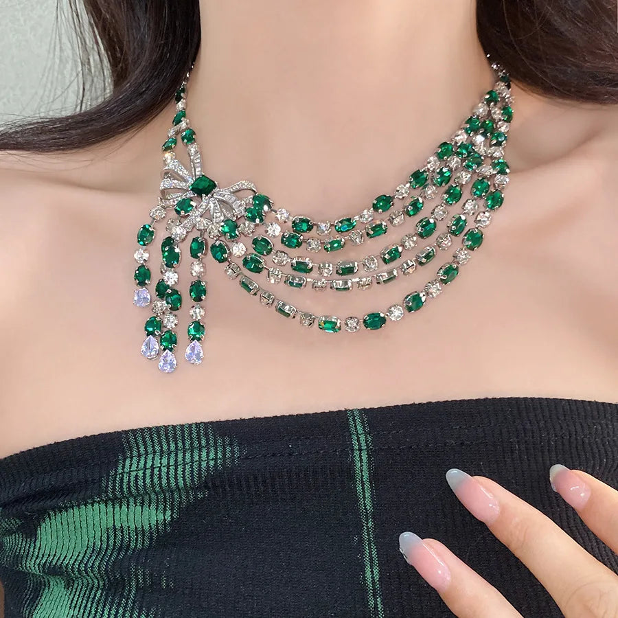 Vintage Båg Diamant Hängsmycke Halsband