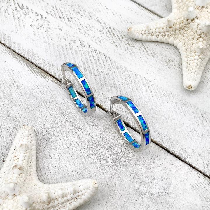 Blå Oceanisk Opalörhängen i Silver