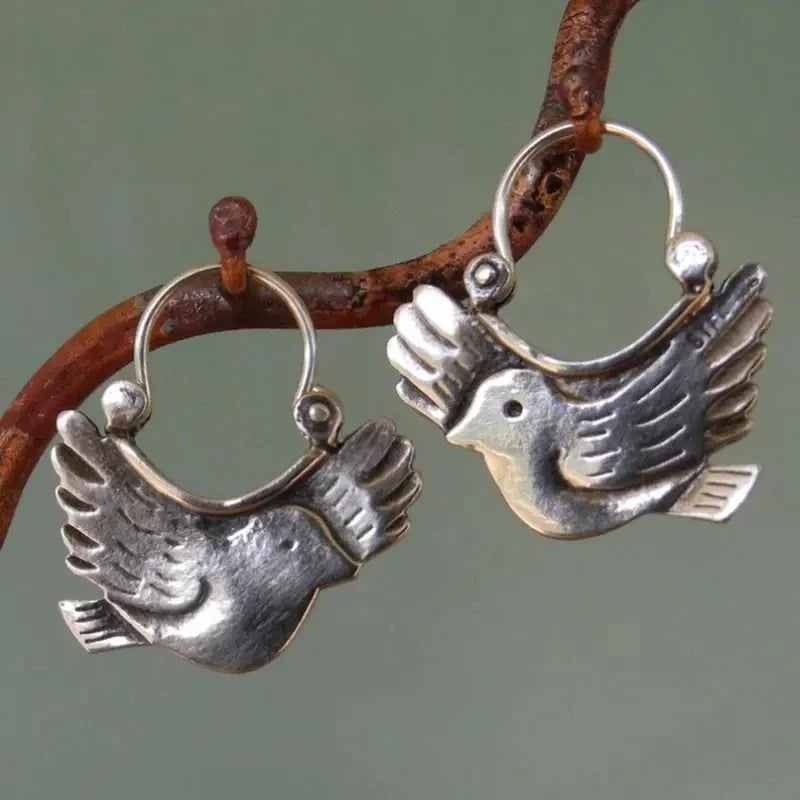 Boho Fågelinspirerade Hängörhängen – Silverfärgad