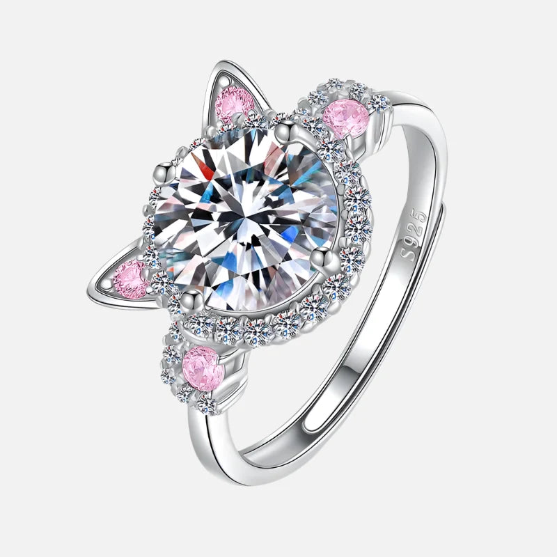 Justerbar ring med kattöron och zirkonia