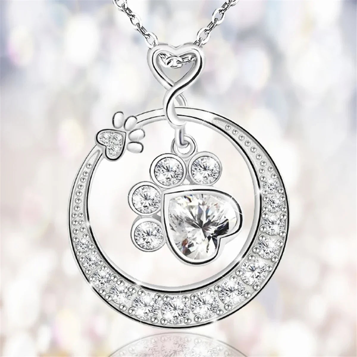 Söt Tassavtryck Halsband i 925 Sterling Silver med Kubisk Zirkonia