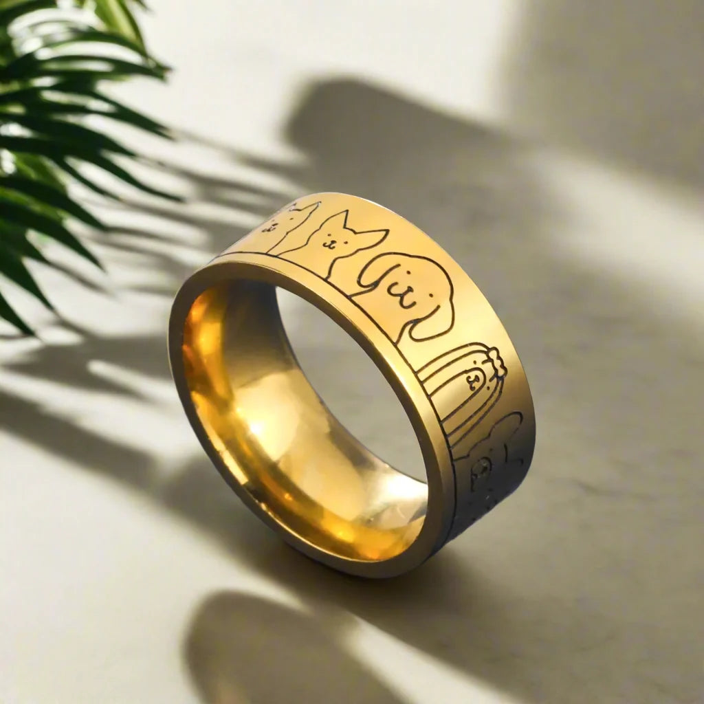 Bred hundring i rostfritt stål – graverad design för dam