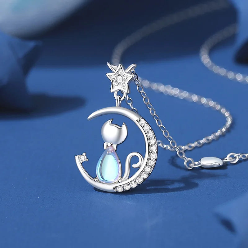 Katt Måne Sterling Silver Halsband