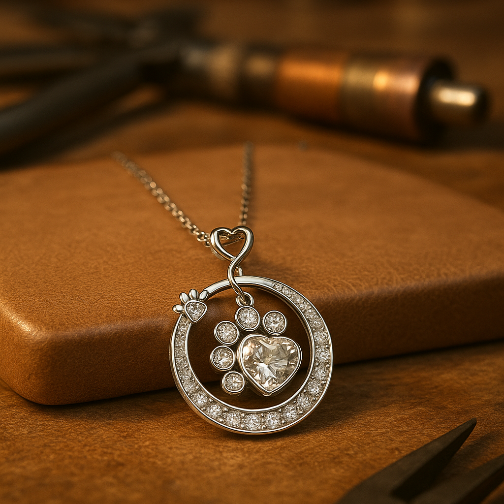 Söt Tassavtryck Halsband i 925 Sterling Silver med Kubisk Zirkonia