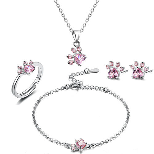 Roséguld Tass Smyckeset – 4 Delar med Zirkonia Hjärta (Ring, Halsband, Örhängen, Armband)