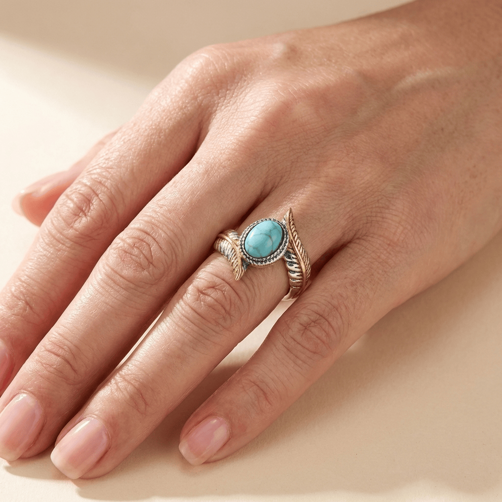 Bohemisk ring i silver och guld med turkos
