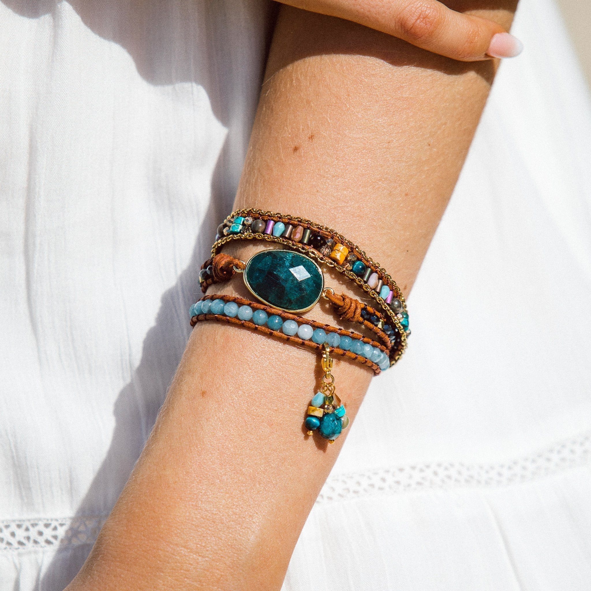 Blå Apatit Wrap Armband
