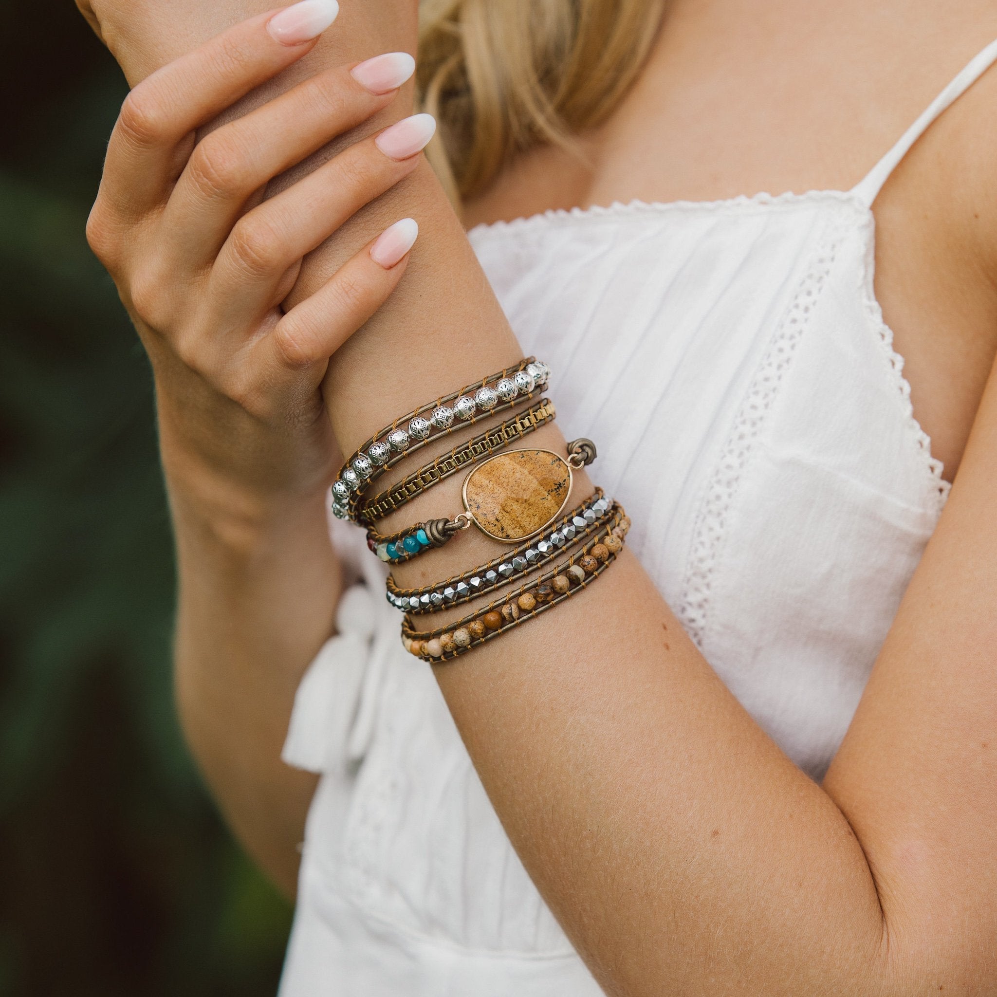 Handgjord Naturlig Jasper Wrap Armband