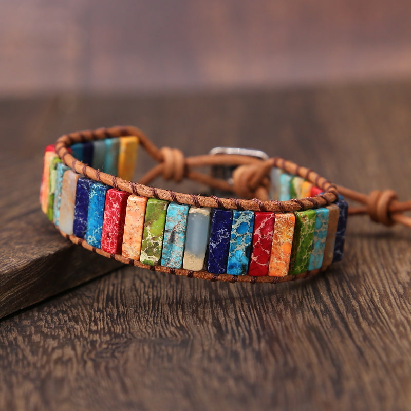 Regnbågs-Jasper Läderarmband