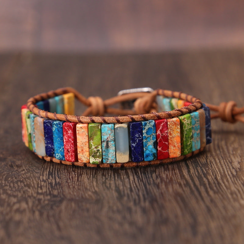 Regnbågs-Jasper Läderarmband