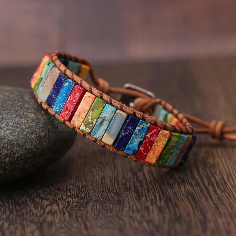 Regnbågs-Jasper Läderarmband