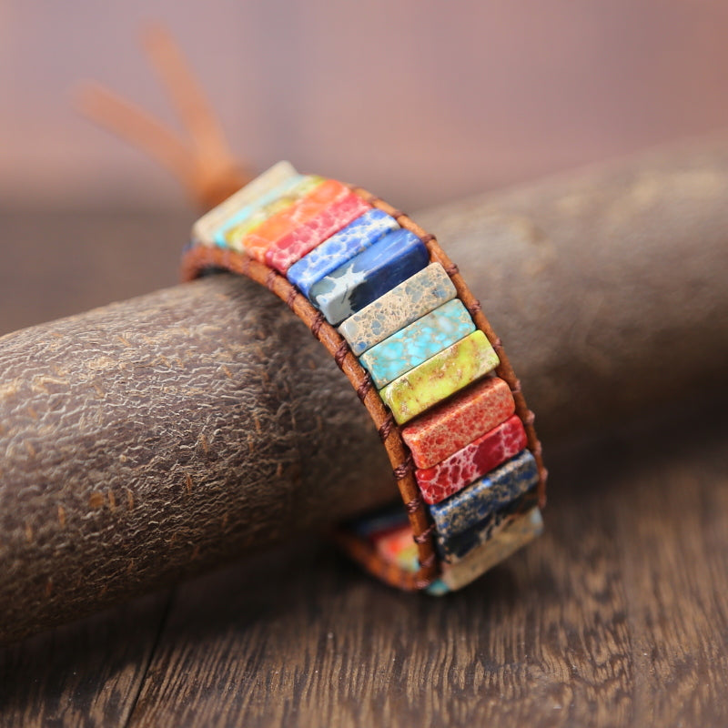 Regnbågs-Jasper Läderarmband