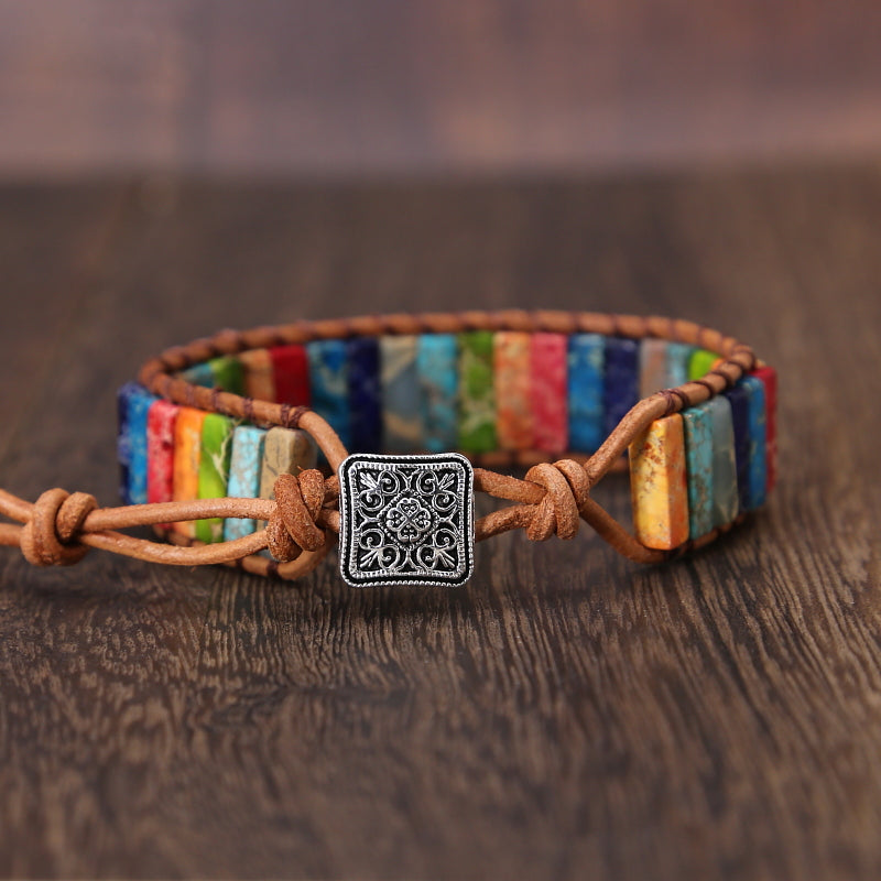 Regnbågs-Jasper Läderarmband