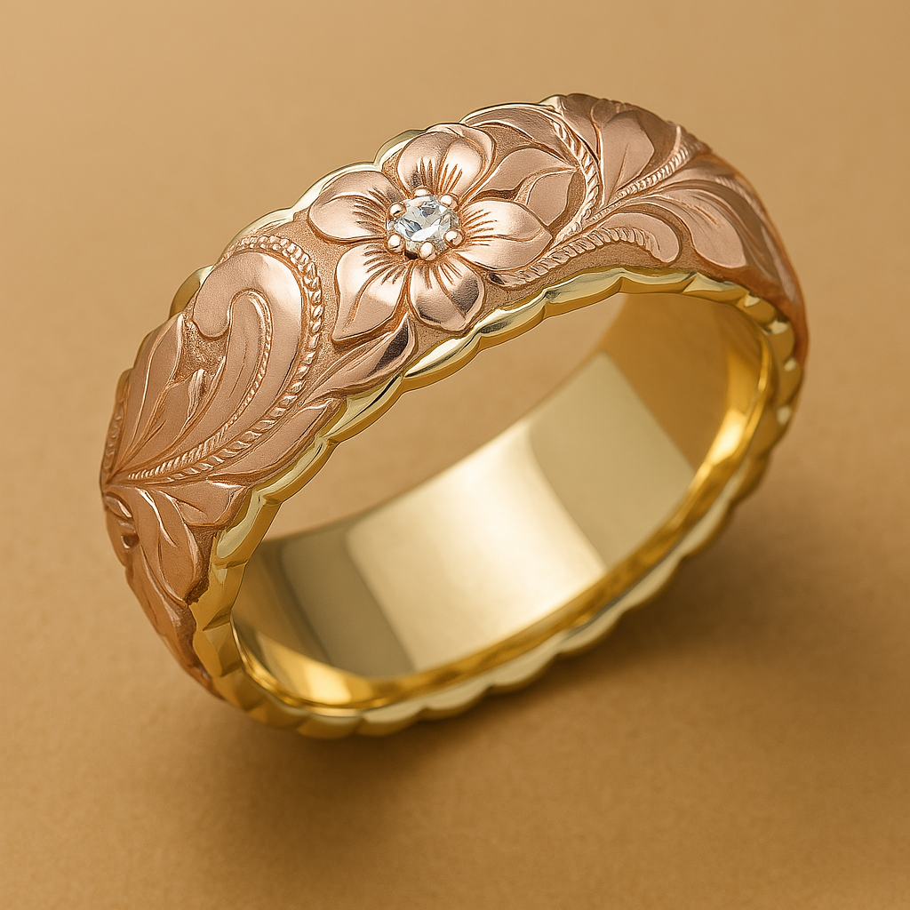 Guldring i vintagestil med rosblomma