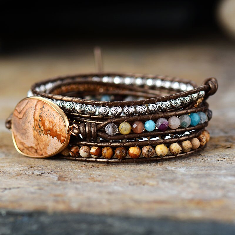 Handgjord Naturlig Jasper Wrap Armband