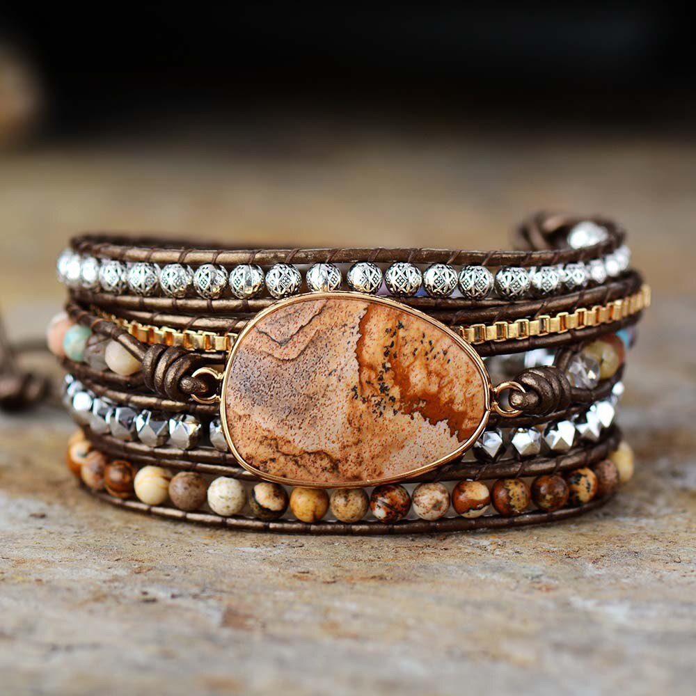Handgjord Naturlig Jasper Wrap Armband