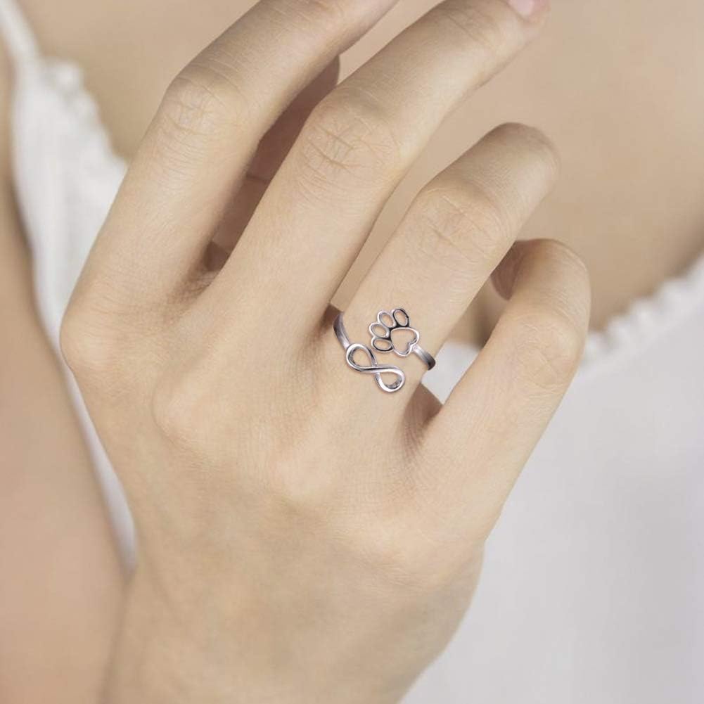 Handgjord ring med tass och hjärta – justerbar i 925 sterlingsilver