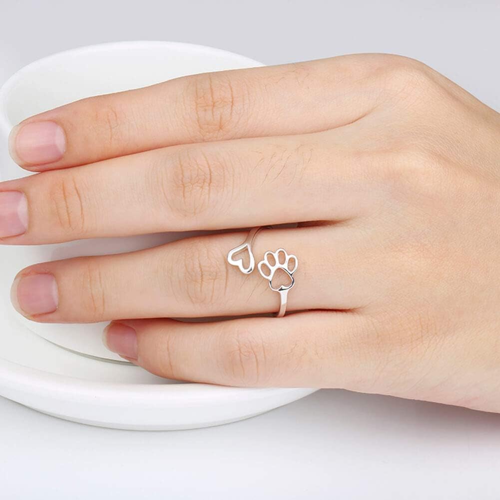 Handgjord ring med tass och hjärta – justerbar i 925 sterlingsilver
