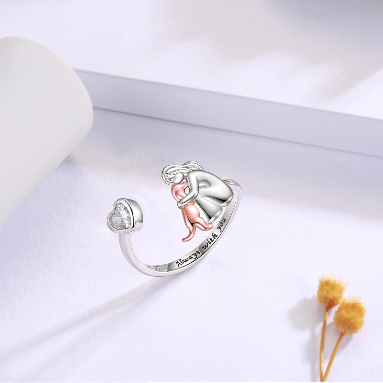 Justerbar hundring i 925 sterlingsilver – ”Alltid i mitt hjärta” med zirkonia