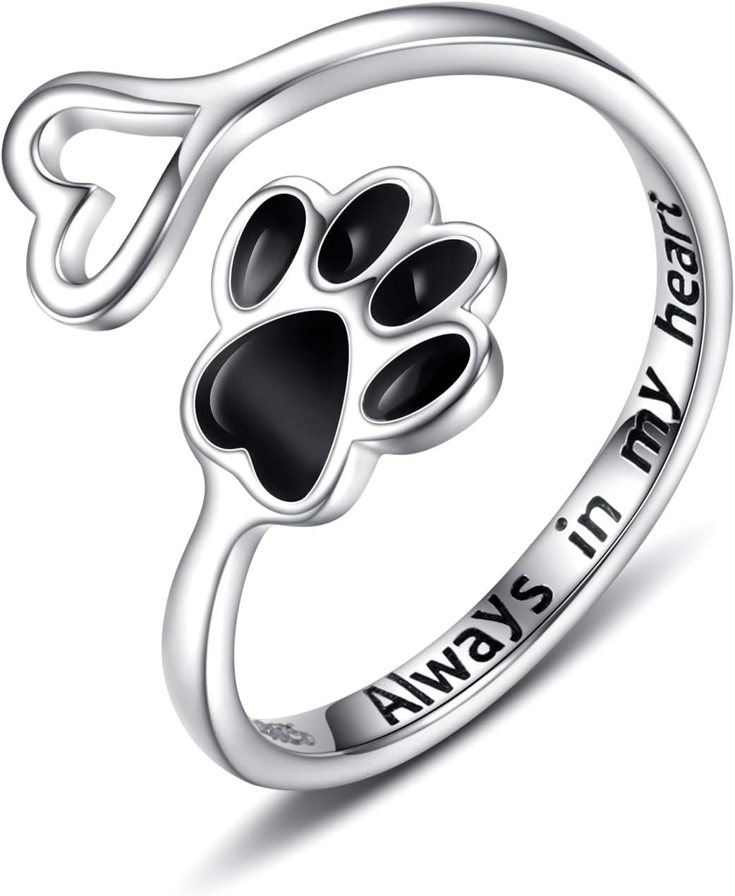 Handgjord ring med tass och hjärta – justerbar i 925 sterlingsilver