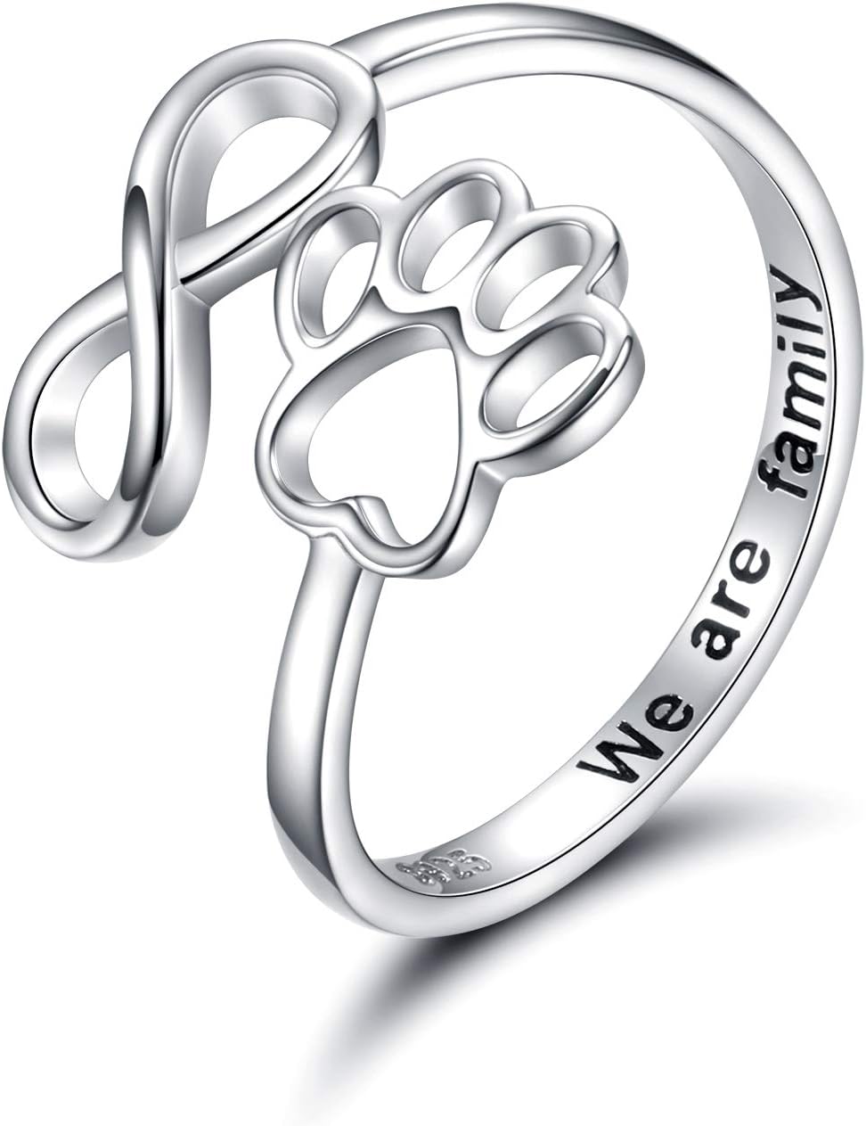 Handgjord ring med tass och hjärta – justerbar i 925 sterlingsilver