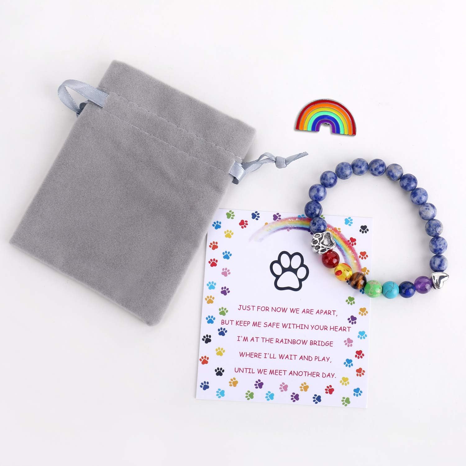 Regnbågsbro Minnessmycke – 7 Chakra Beads Gåva för Förlust av Husdjur