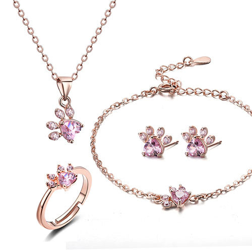 Roséguld Tass Smyckeset – 4 Delar med Zirkonia Hjärta (Ring, Halsband, Örhängen, Armband)