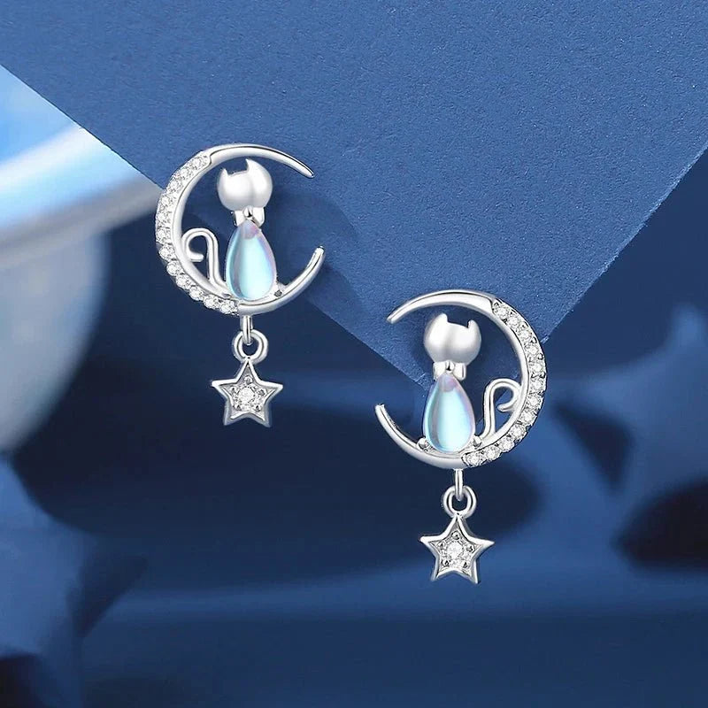 925 Sterling silver Måne & Stjärna Kattörhängen med Zirkon