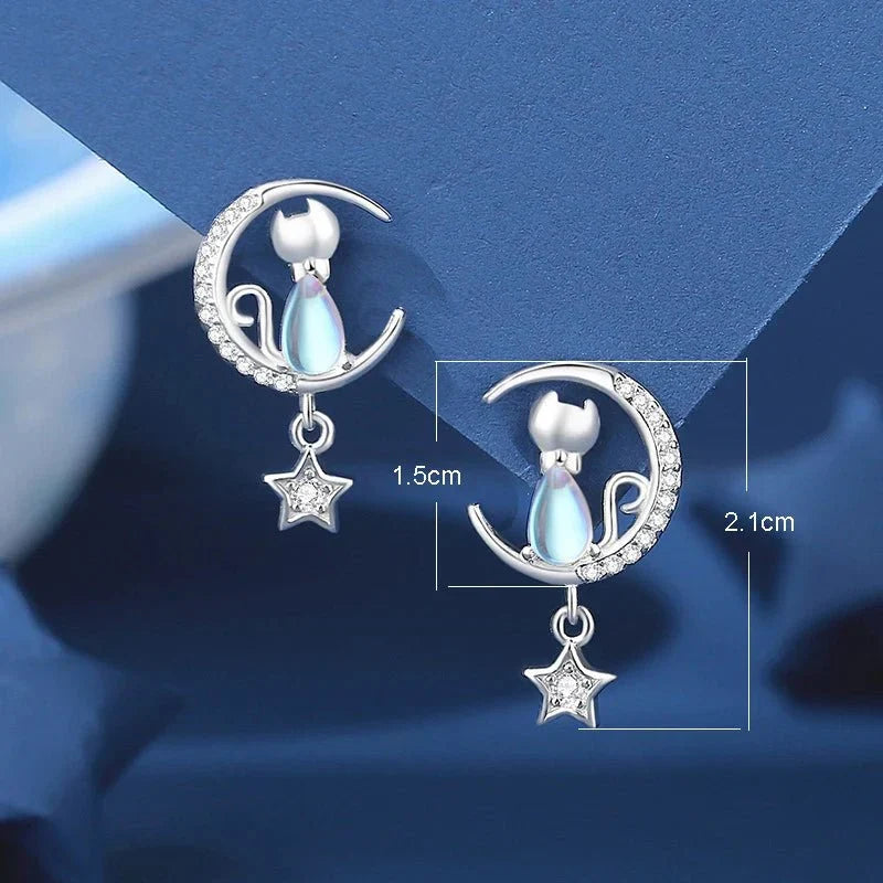 925 Sterling silver Måne & Stjärna Kattörhängen med Zirkon