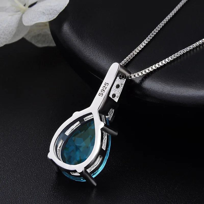 Sterling Silver Vattendroppe Blå Hängande Halsband