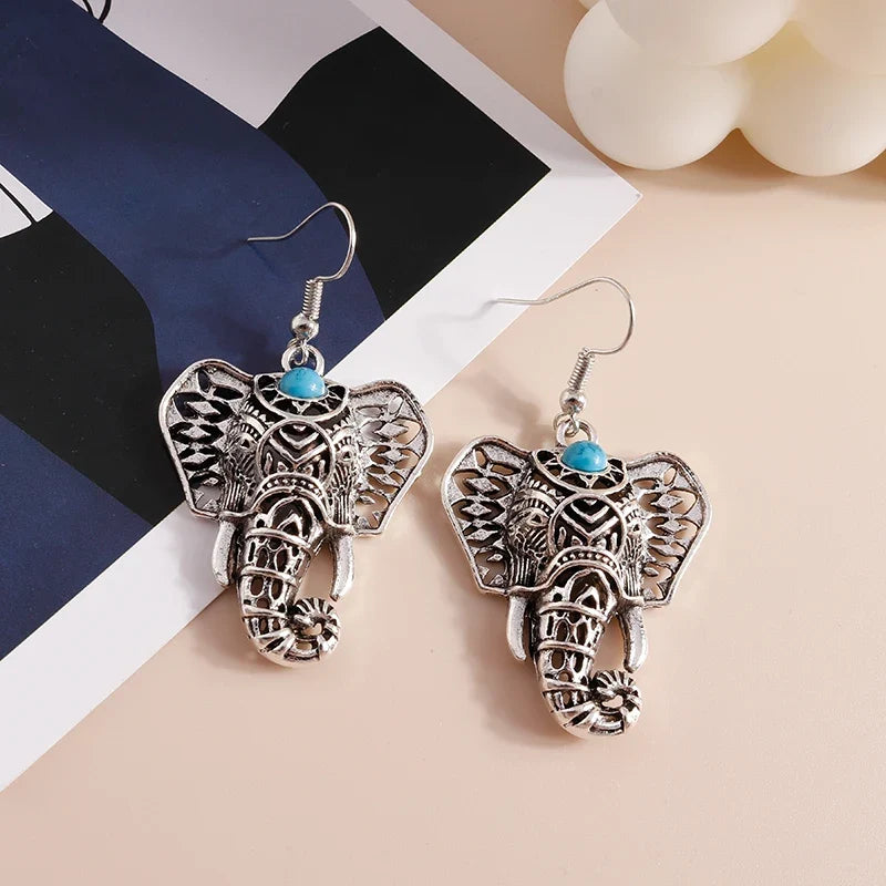 Vintage Elefant Hängörhängen Silver Bohemisk