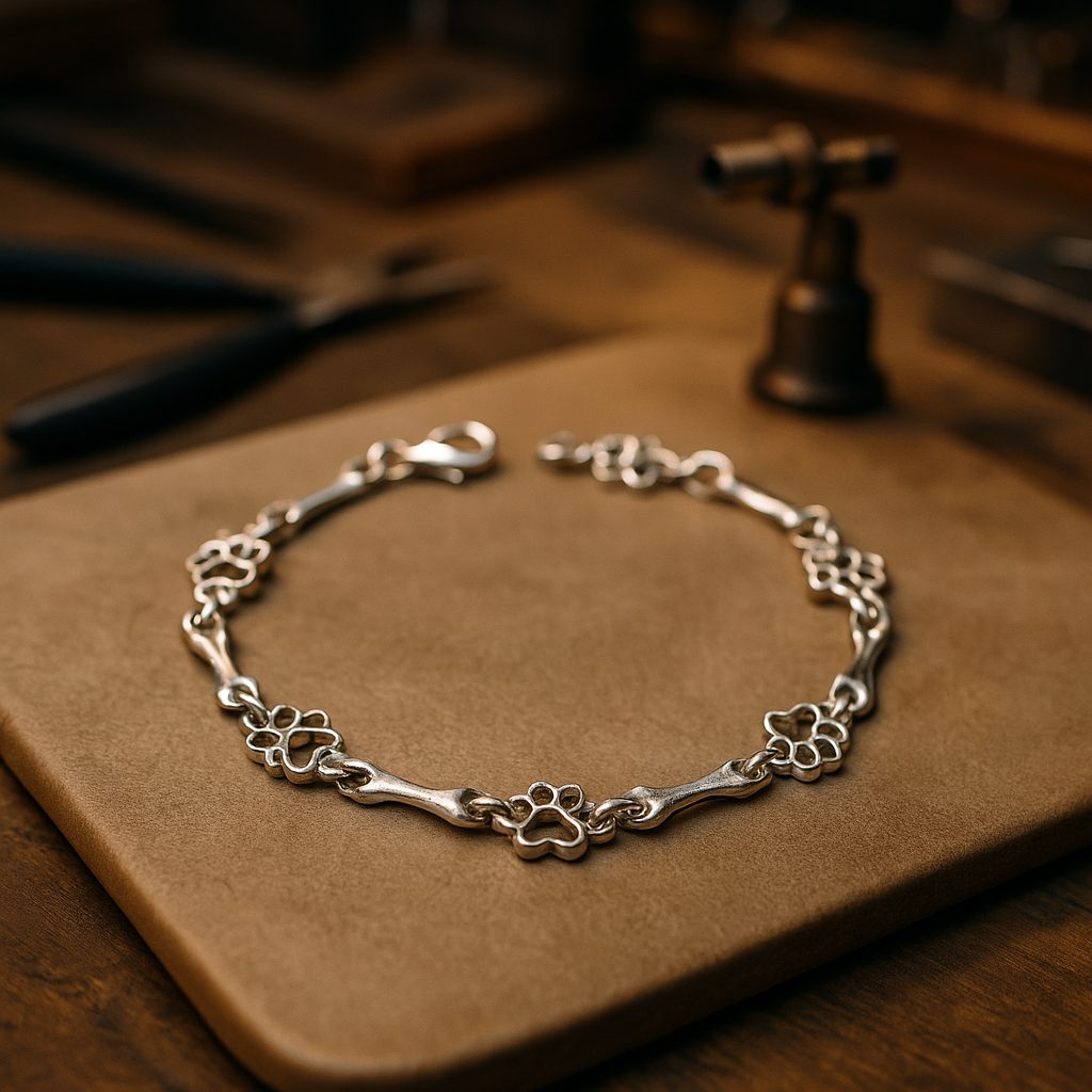 Begränsad upplaga Ren Silver Hund Tass och Ben Berlocker Armband