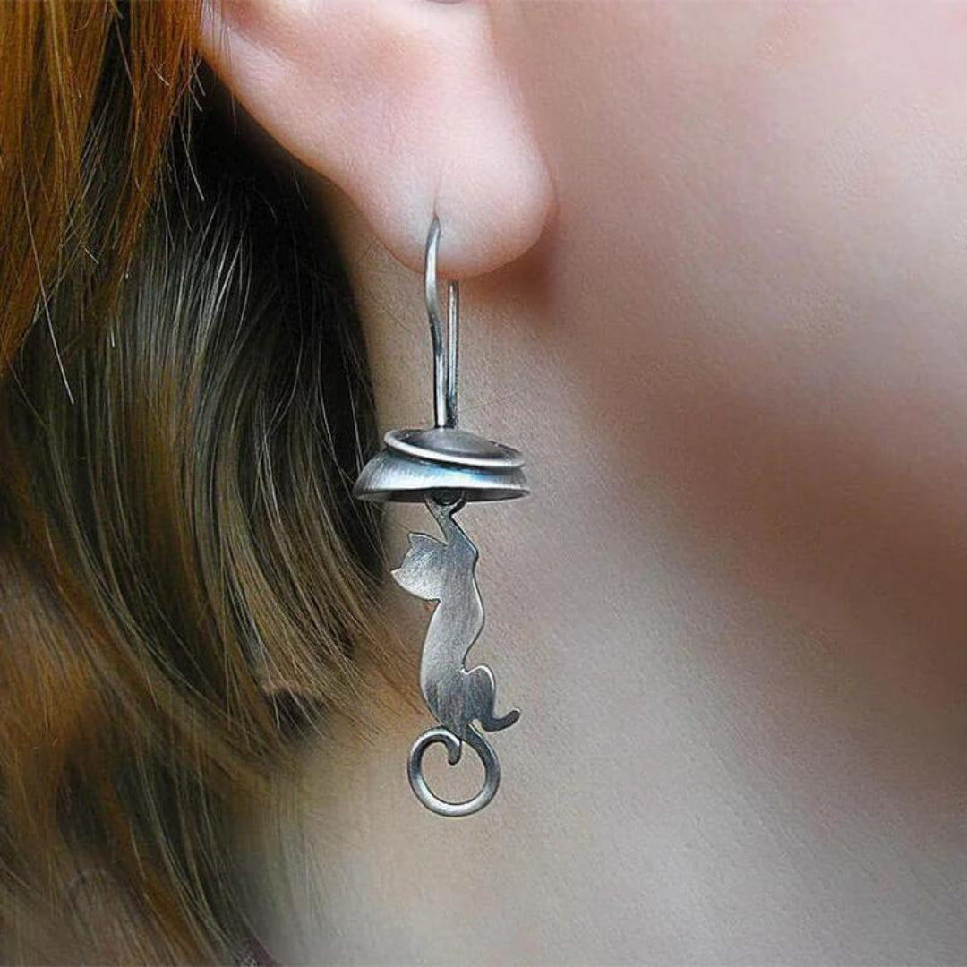 Sterling Silver Boho Katt Hänge Örhängen