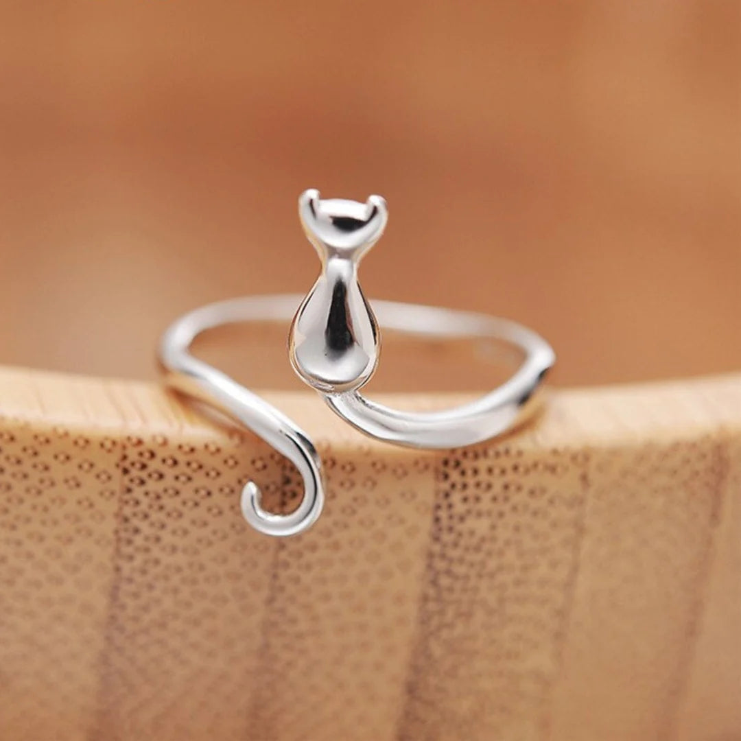 Vintage öppen ring med kattmotiv