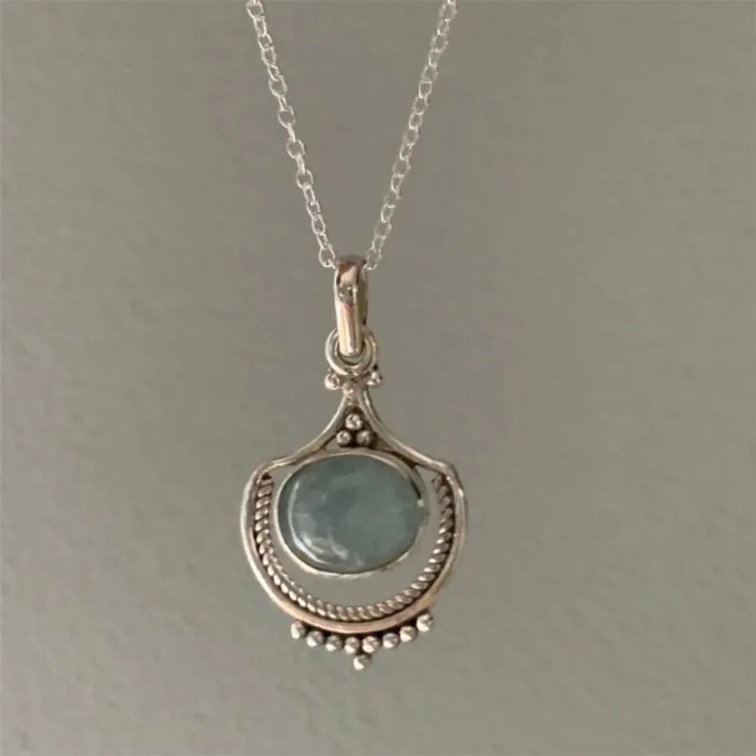 Vintage Grön Sten Silverhalsband