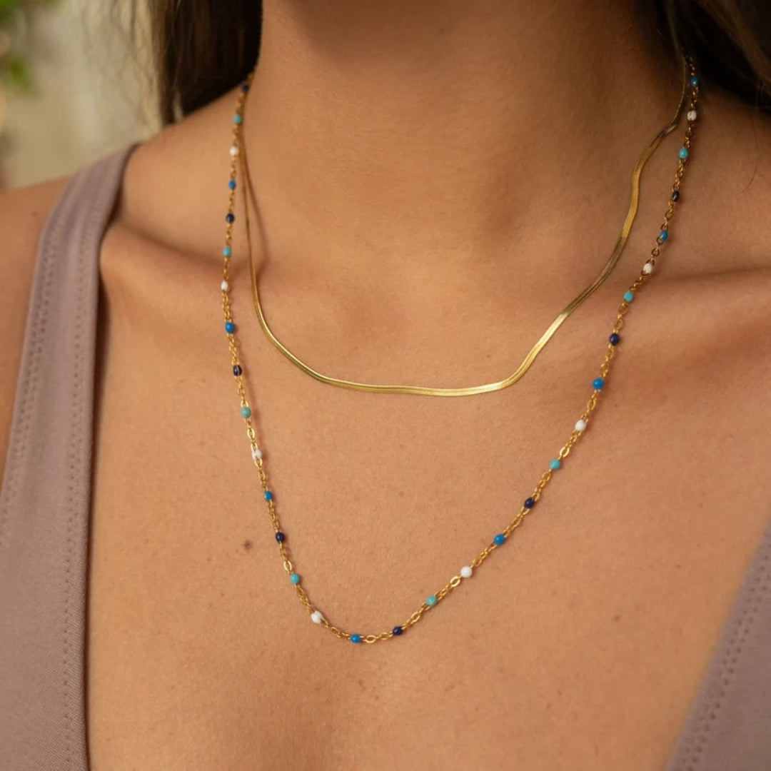 Vintage Guld Blå Stenar Halsband